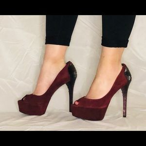 Brian Atwood Burgundy Peep Toe Heels